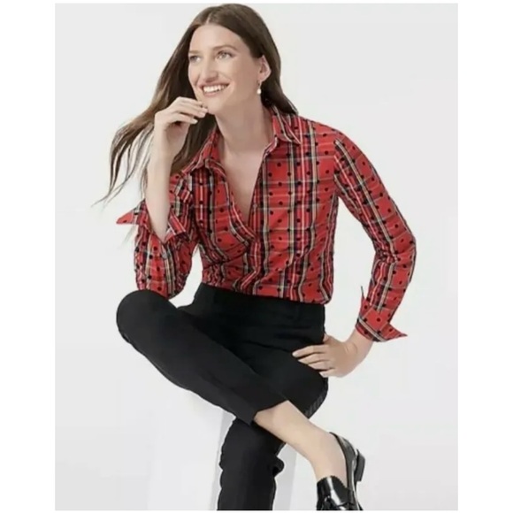 J Crew plaid dot shirt, size 4 - Picture 2 of 9